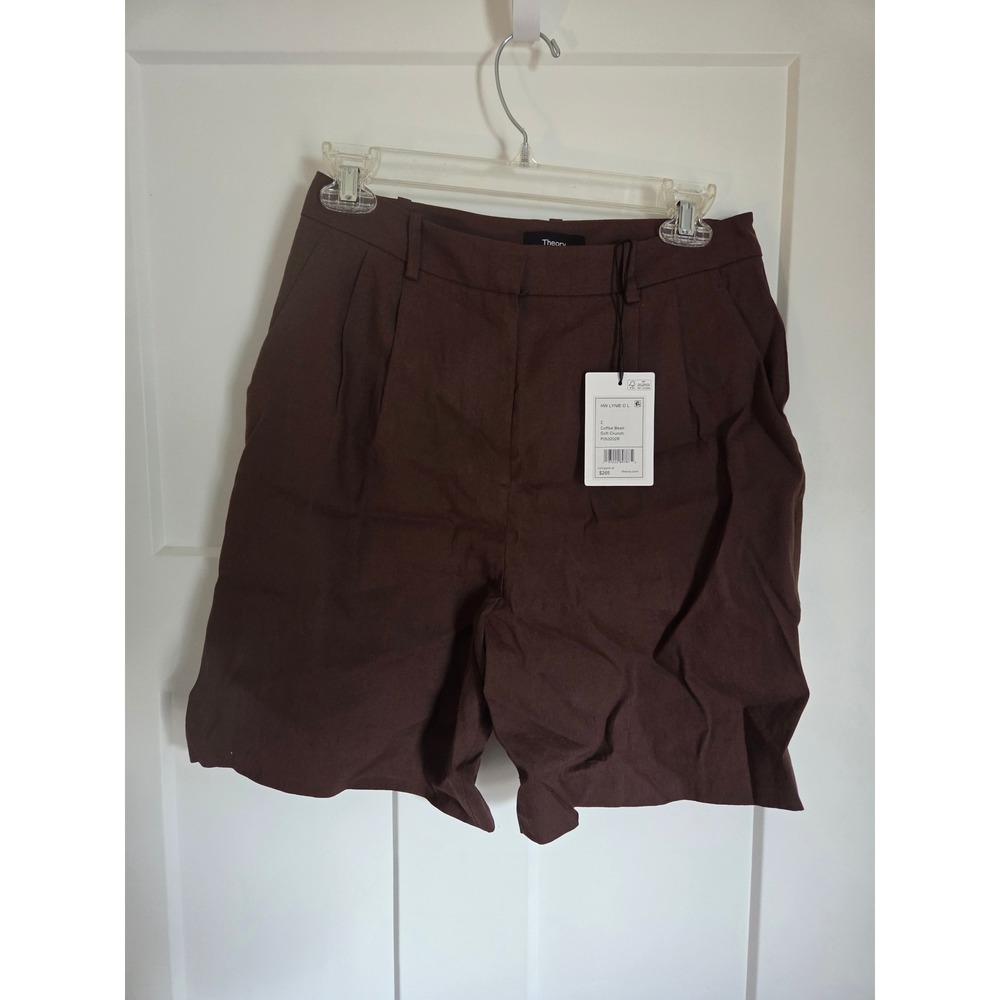 Theory HW Lynie O L Coffee Bean Soft Crunch Pleated Shorts Brown P053202R Size 2